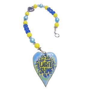 Hand Crafted Beaded Suncatcher Yellow Blue Ceramic Heart Inspirational Faith New